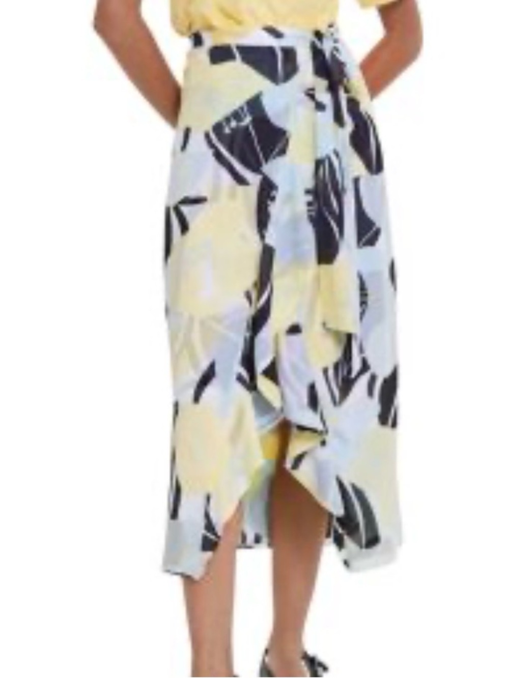 The Kooples Hibiscus Floral Midi Wrap Skirt Ruffled High-Low Hem Size 8-10/Med/3